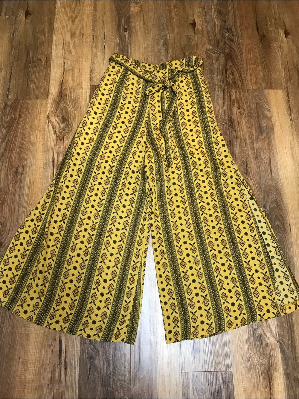 Yellow Boho Wide Leg Printed Pants - Fits best for Medium Woman